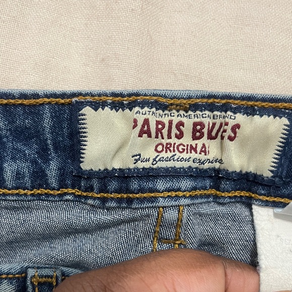 Paris Blues Womens Jeans Size 5 Blue Paint Splashed Flare Leg Denim Bottoms Y2K - Picture 3 of 13